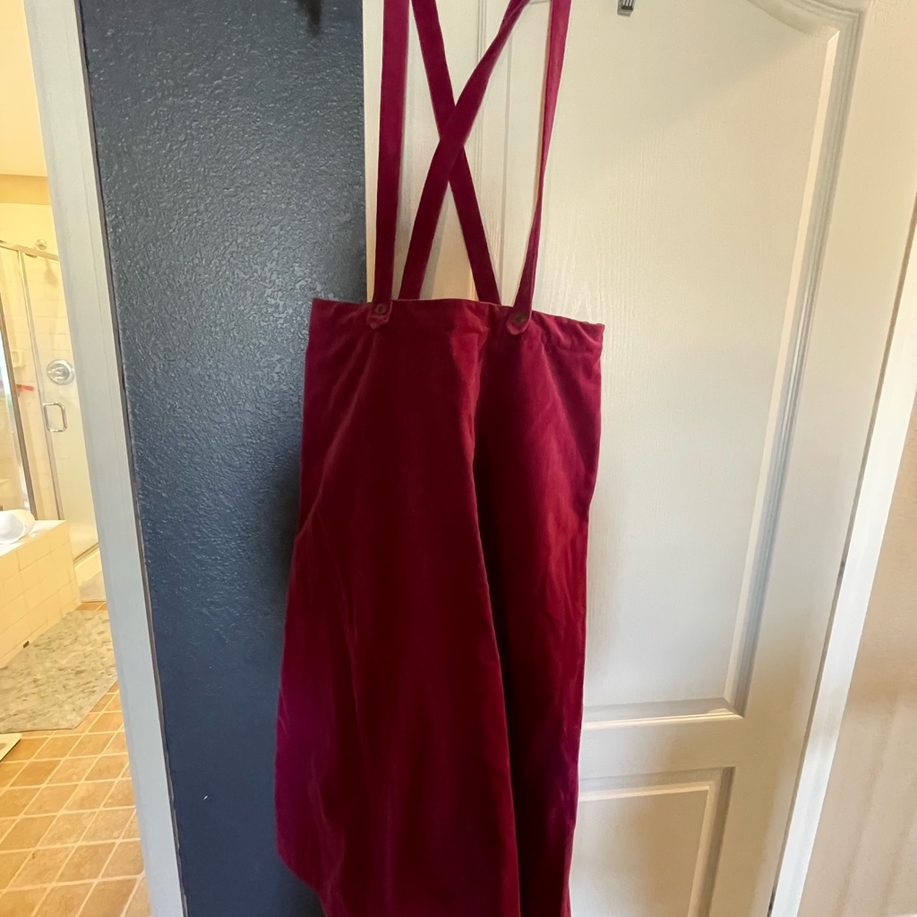 Burgundy/Dark Mauve/Dark Pink Corduroy Skirt With Suspenders